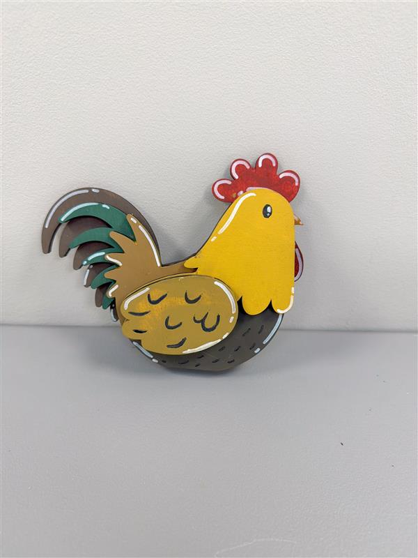 Unfinished Wood Layered and Etched Sitting Rooster Shelf Sitter | 5pc | 7" Tall | 1/4"  Wood | Wood Craft DIY