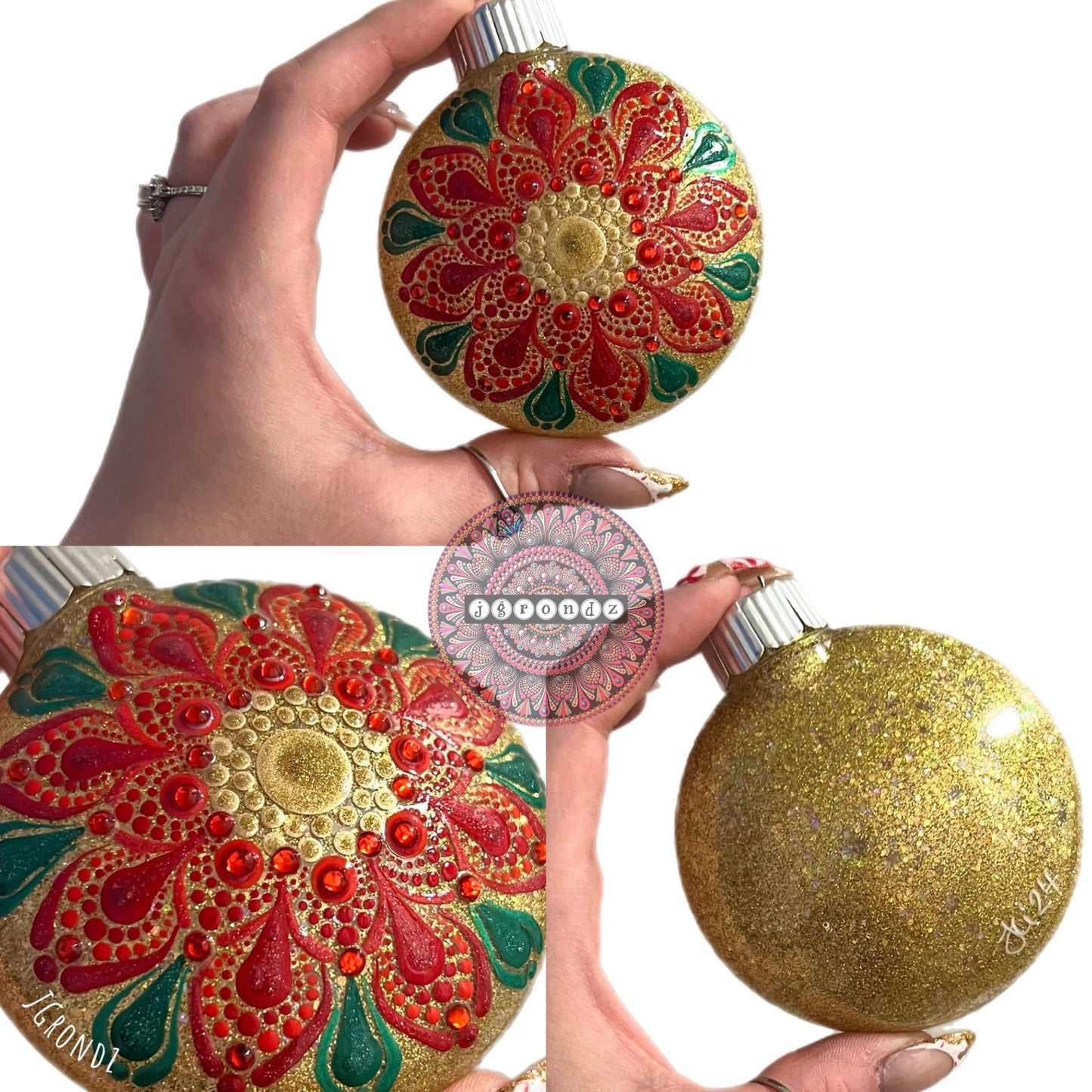 3” Poinsettia Mandala Glitter Ornament