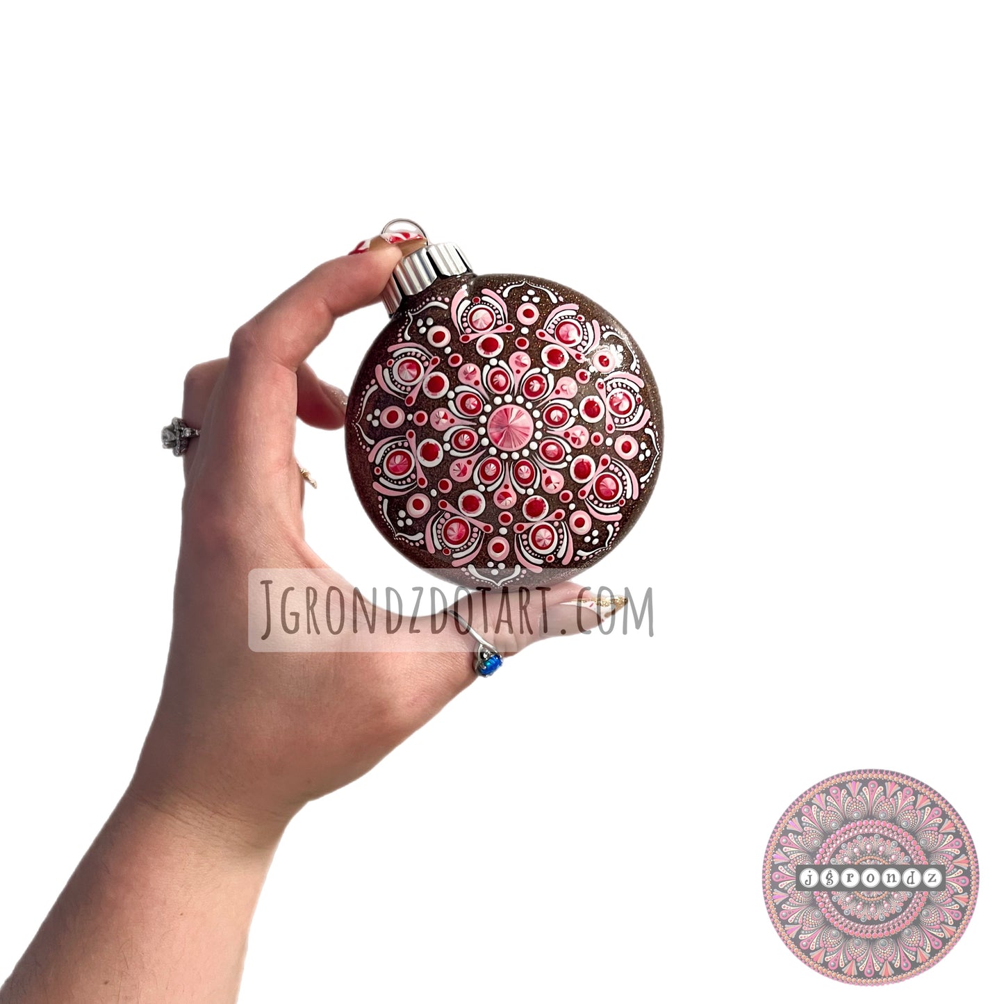 3” Peppermint Mandala Glitter Ornament