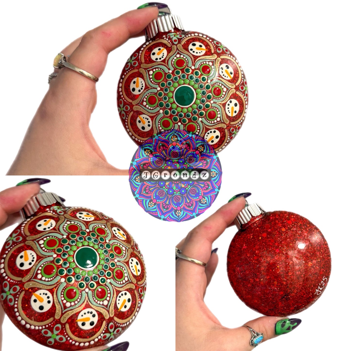 3” Snowman Mandala Glitter Ornament