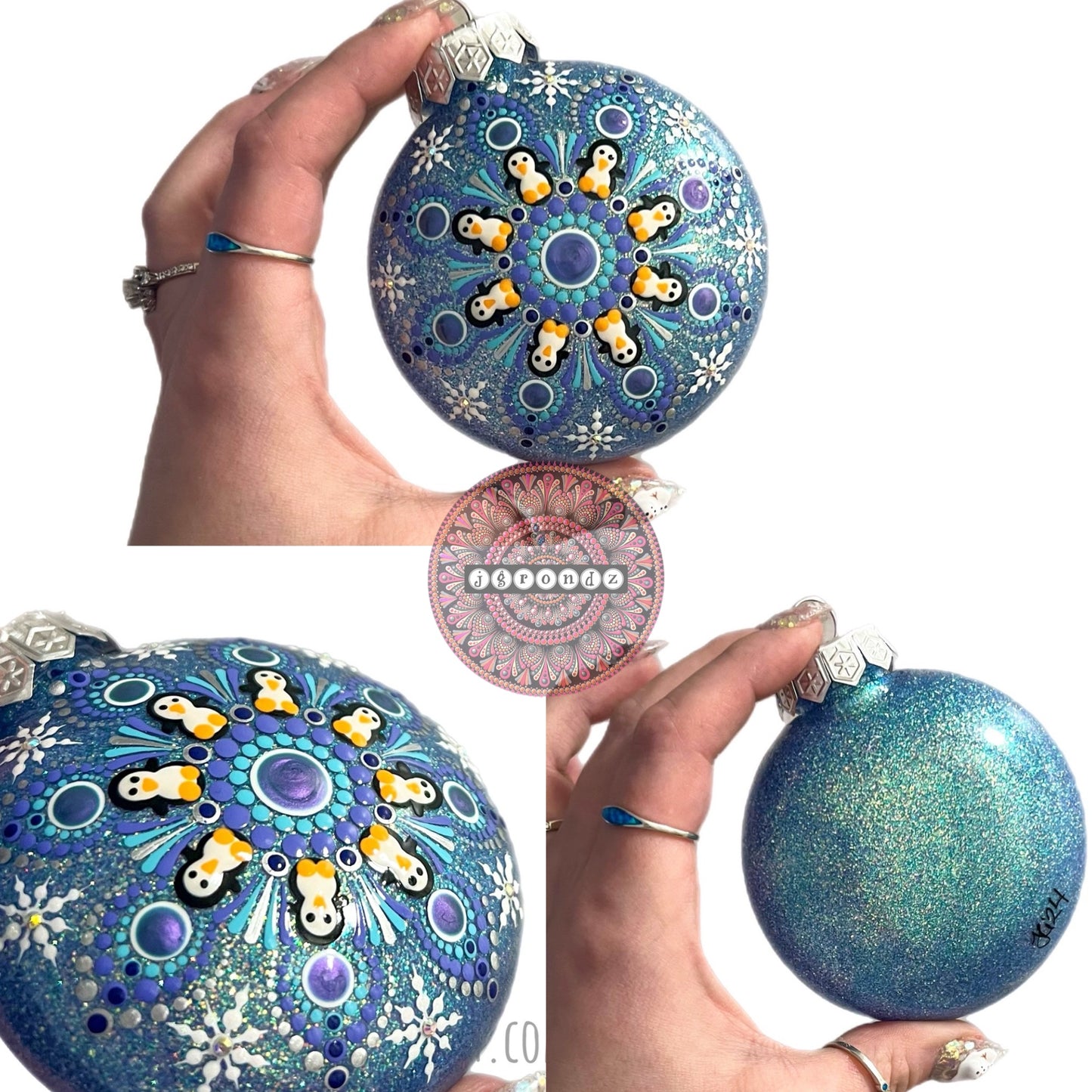 3” Penguin Mandala Glitter Ornament