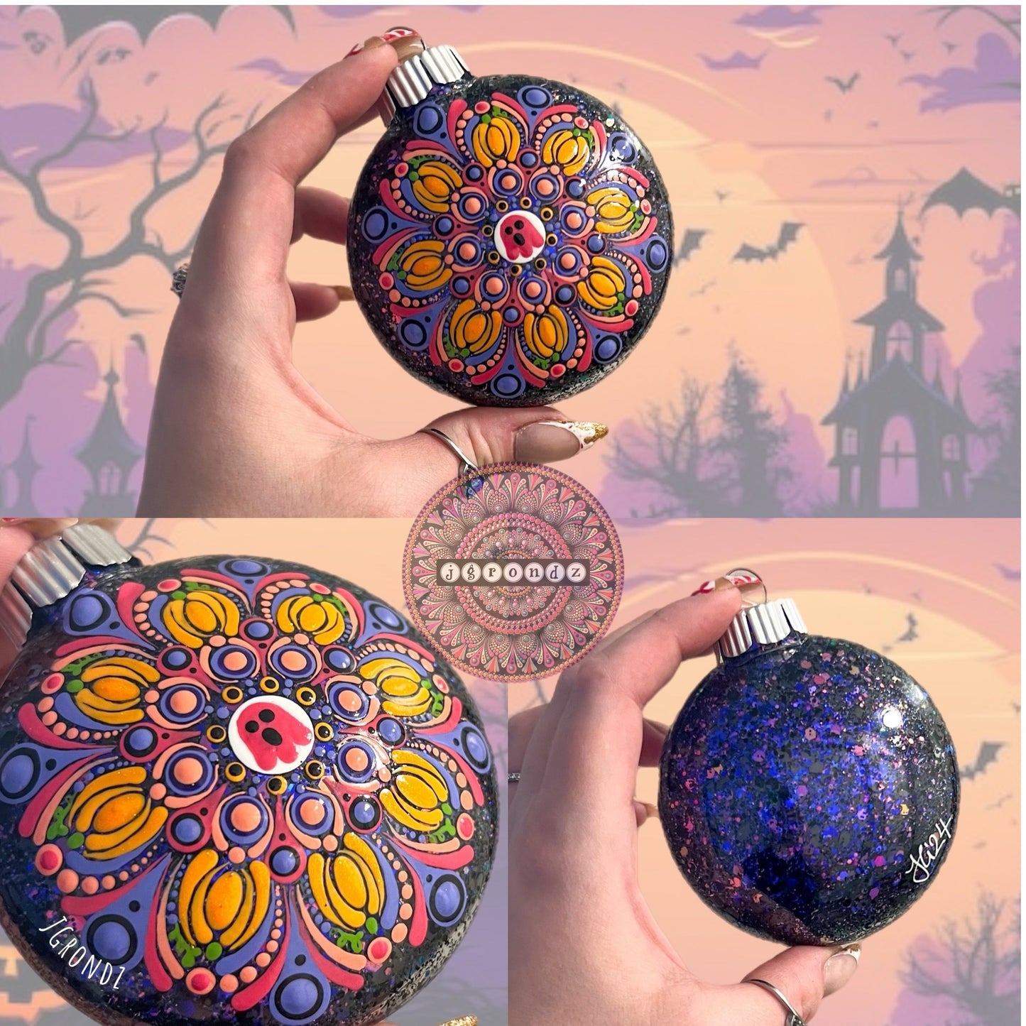 3” Halloween Mandala Glitter Ornament