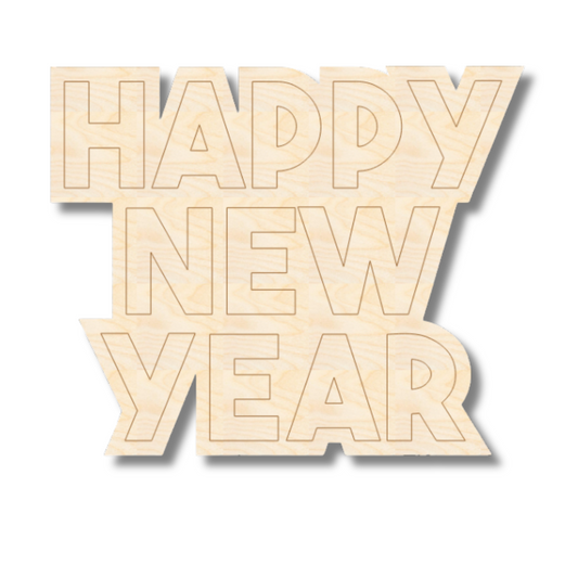 Unfinished Wood Etched Happy New Year Shape | Paint By Line Crafts | up to 30" DIY