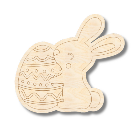 Unfinished Wood Etched Easter Egg Bunny Shape | Paint By Line Crafts | up to 30" DIY