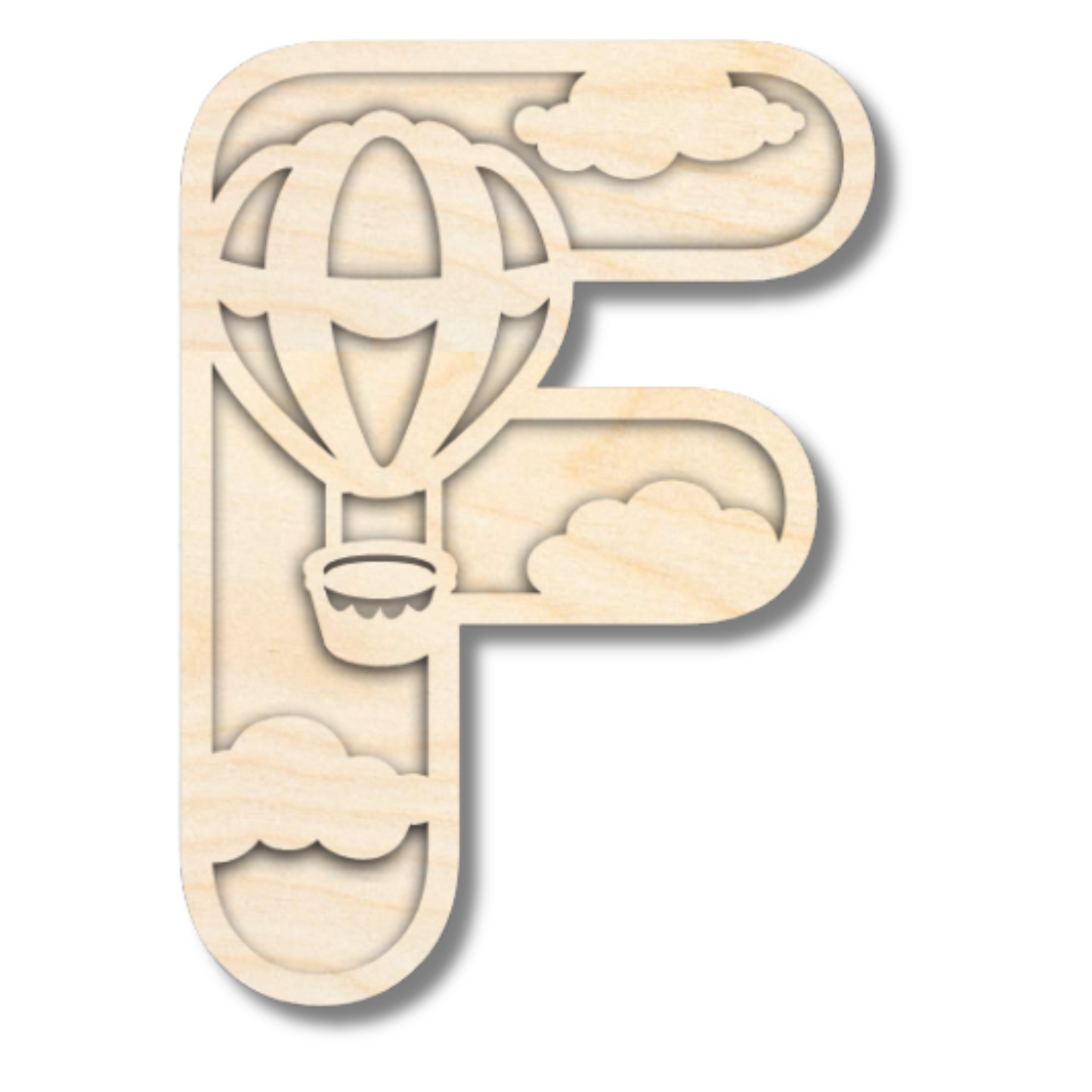 Unfinished Wood Layered Themed Letters | Clouds & Hot Air Balloons | A-Z | 2 Piece | up to 24"
