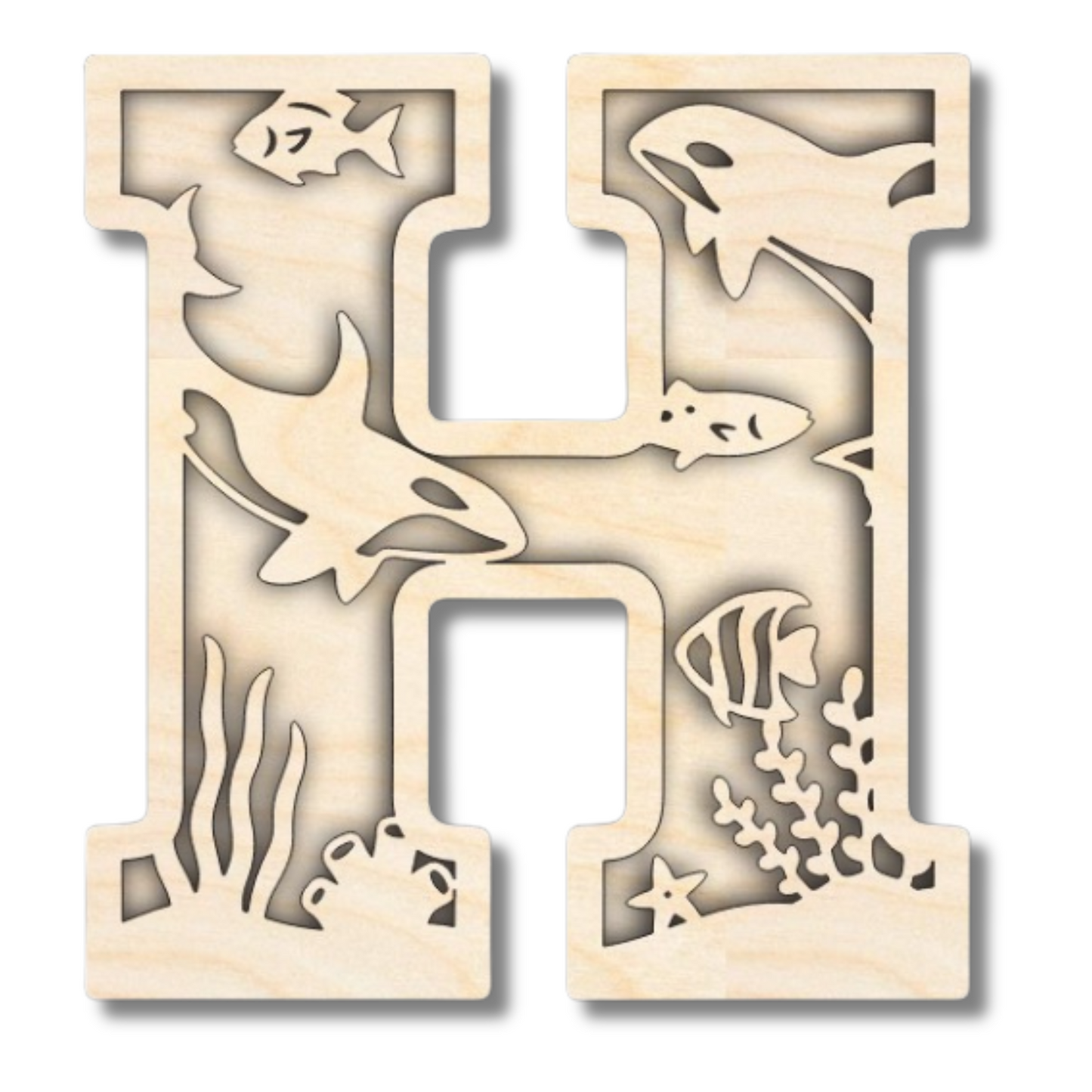 Unfinished Wood Layered Themed Letters | Ocean | A-Z | 2 Piece | up to 24"
