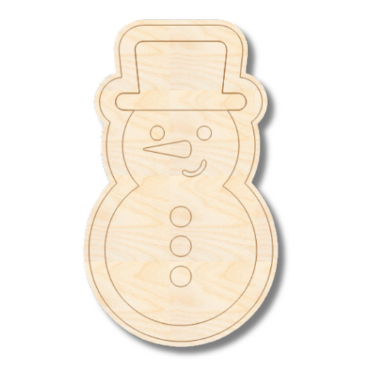 Unfinished Wood Etched Cute Snowman Shape | Paint By Line Crafts | up to 30" DIY