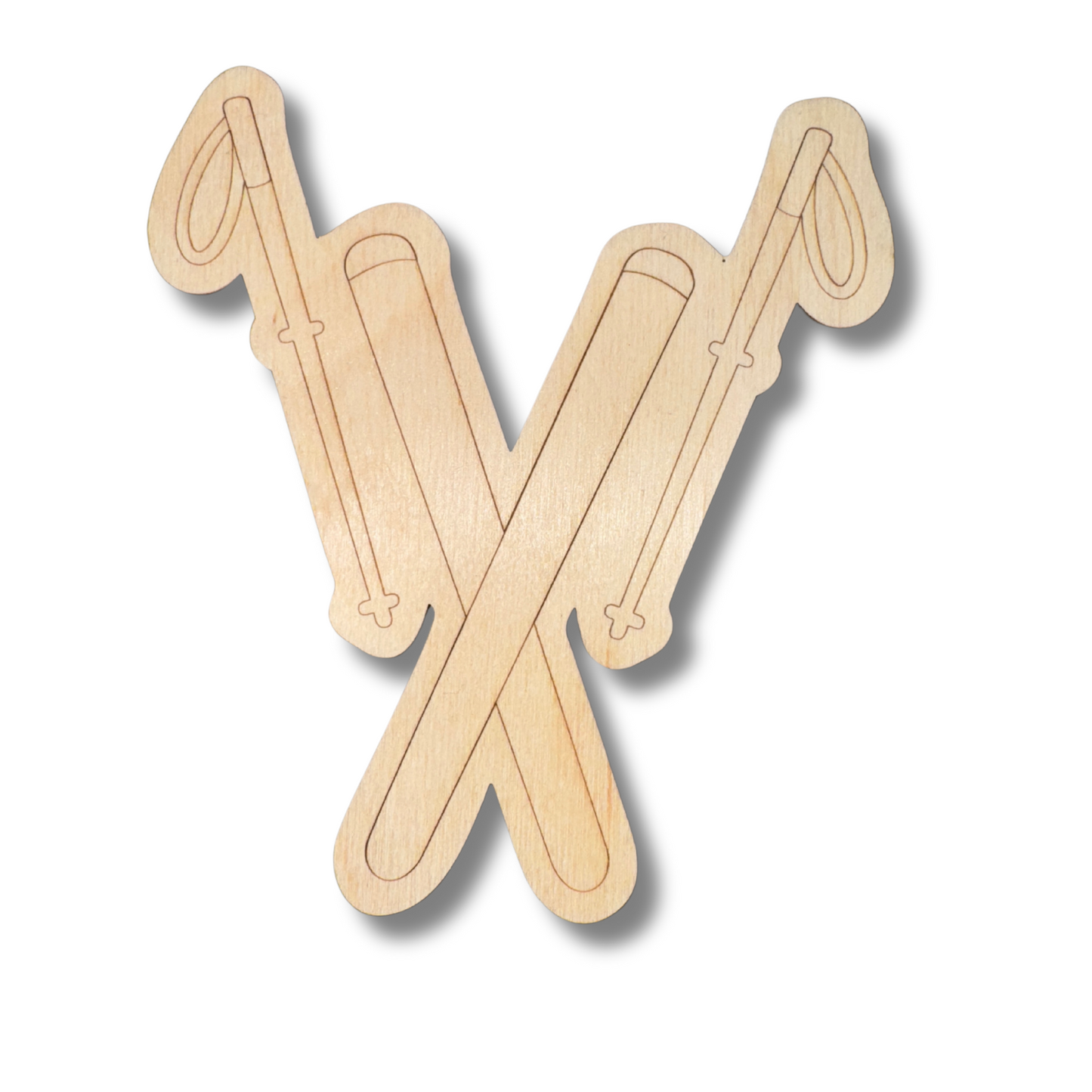 Unfinished Wood Etched Skis Shape | Paint By Line Crafts | up to 30" DIY