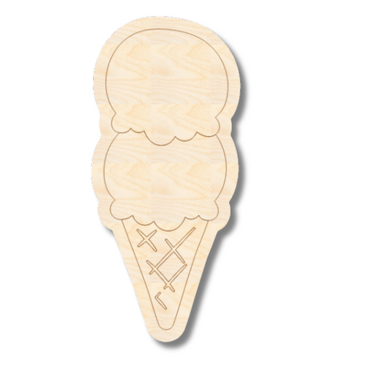Unfinished Wood Etched Double Ice Cream Scoop Shape | Paint By Line Crafts | up to 30" DIY