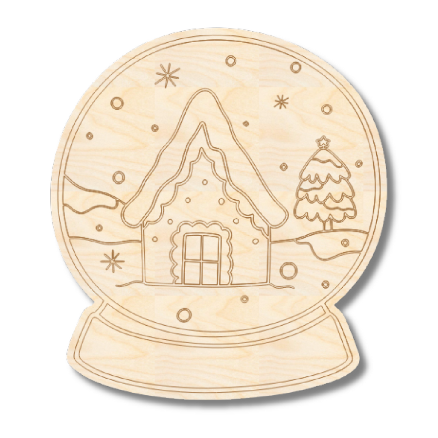 Unfinished Wood Etched Snowy House Snowglobe Shape | Paint By Line Crafts | up to 30" DIY