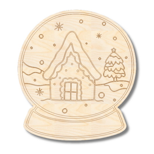 Unfinished Wood Etched Snowy House Snowglobe Shape | Paint By Line Crafts | up to 30" DIY
