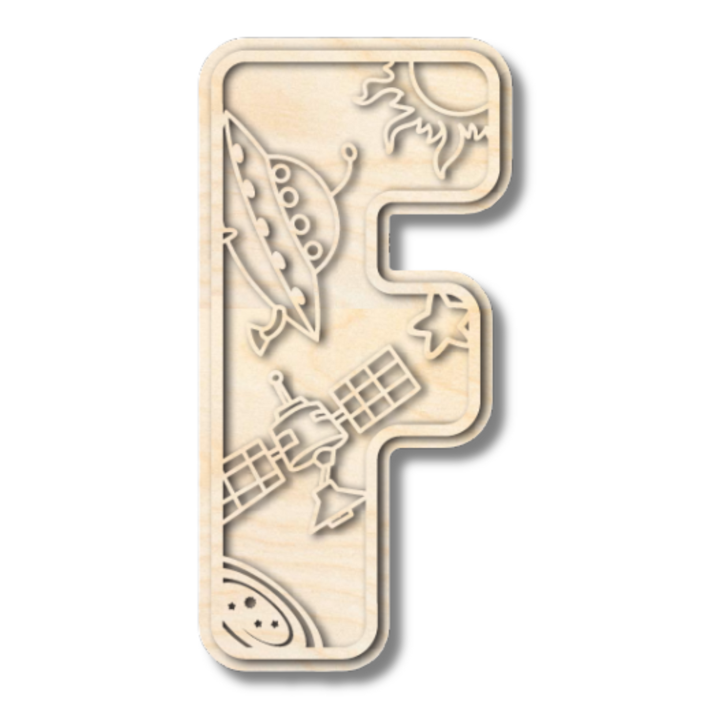 Unfinished Wood Layered Themed Letters | Space | A-Z | 2 Piece | up to 24"