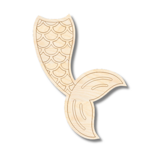 Unfinished Wood Etched Mermaid Tail Shape | Paint By Line Crafts | up to 30" DIY