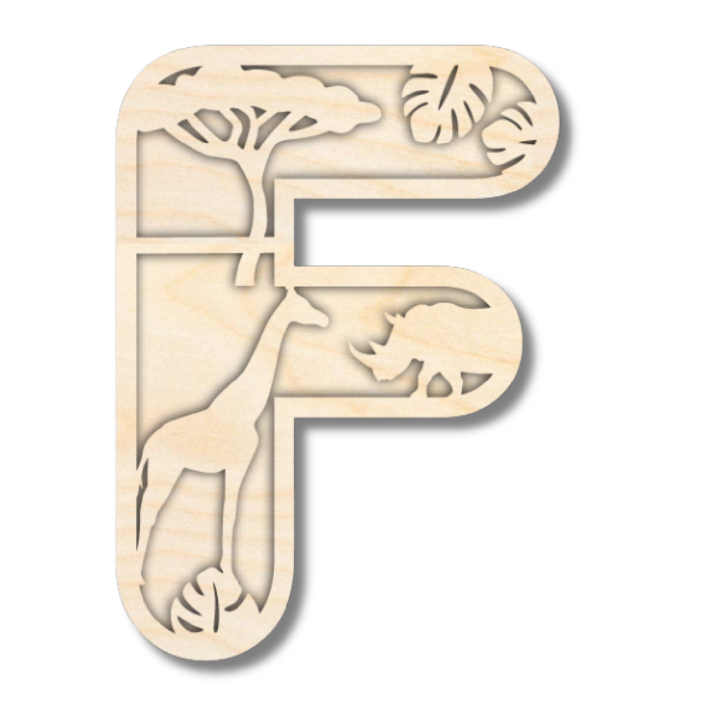 Unfinished Wood Layered Themed Letters | Jungle Animals | A-Z | 2 Piece | up to 24"