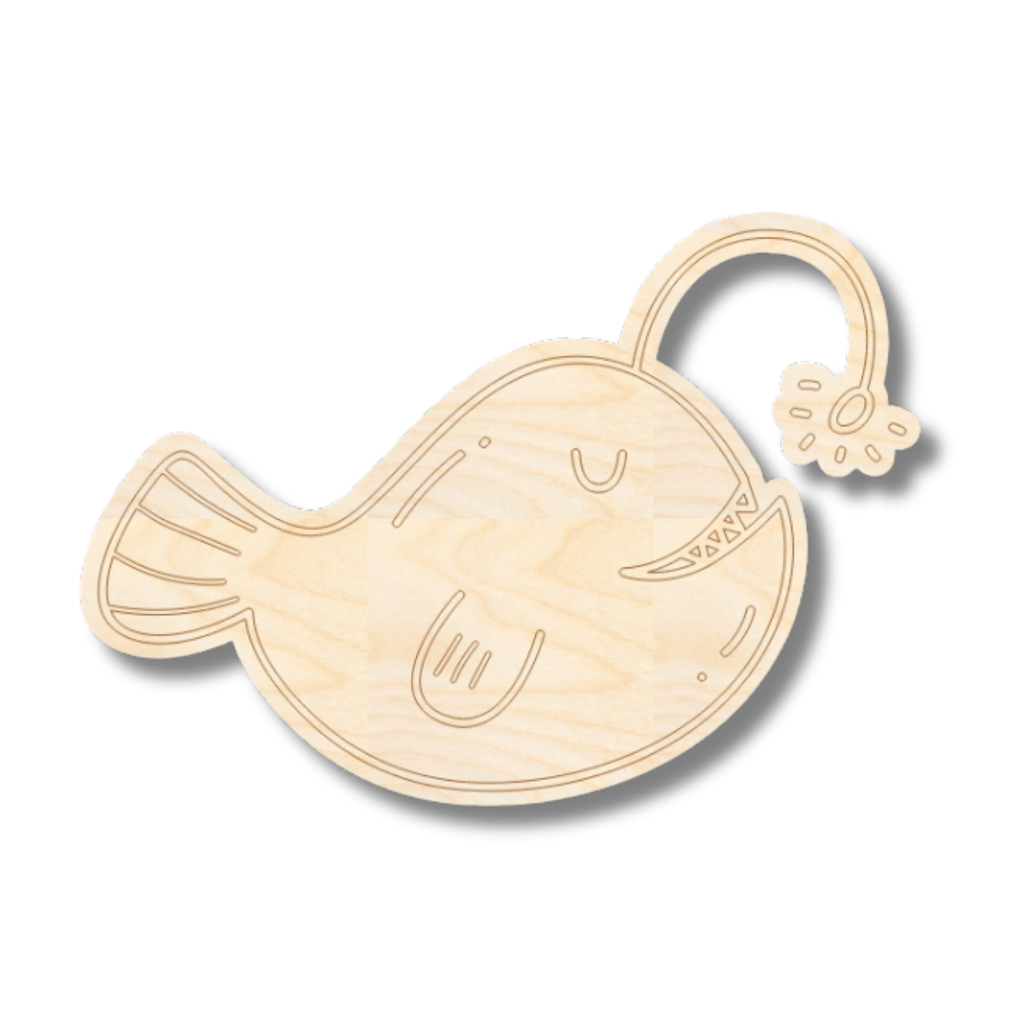Unfinished Wood Etched Angler Fish Shape | Paint By Line Crafts | up to 30" DIY