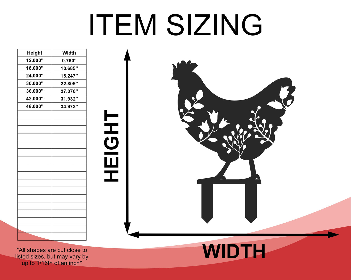 Metal Chicken Garden Stakes | 4 Piece Set | Outdoor | Up to 30" | Over 20 Color Options