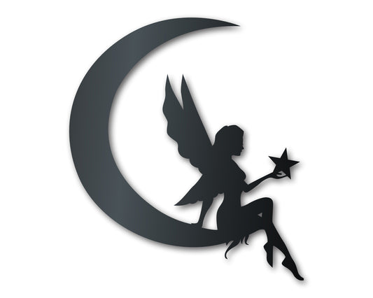 Metal Crescent Fairy Wall Art | Indoor Outdoor | Up to 46" | Over 20 Color Options