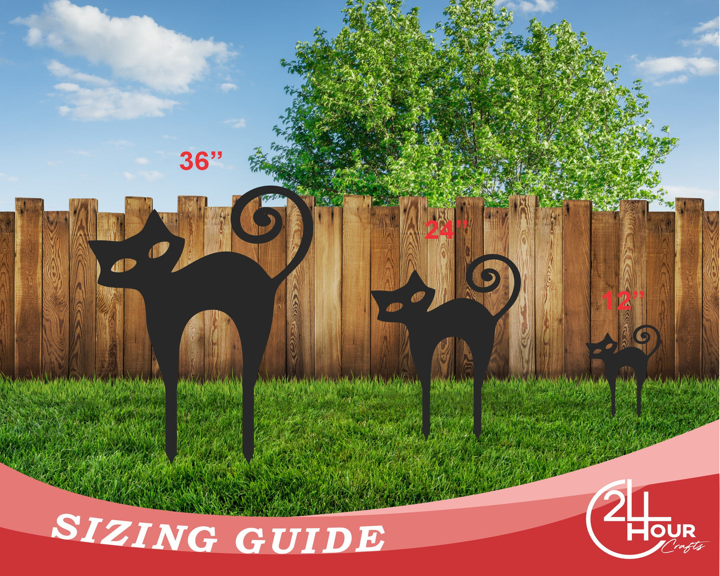 Metal Halloween Cat Garden Stakes | Set of 3 | Up to 46" | Over 20 Color Options