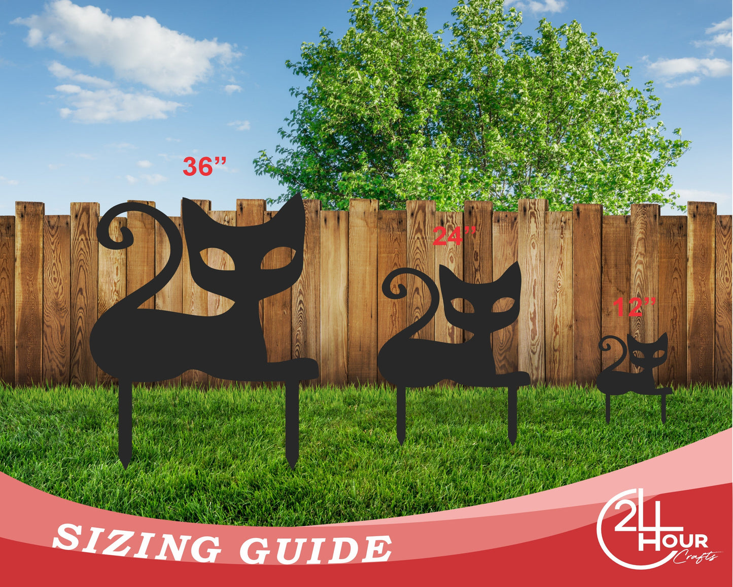 Metal Halloween Cat Garden Stakes | Set of 3 | Up to 46" | Over 20 Color Options