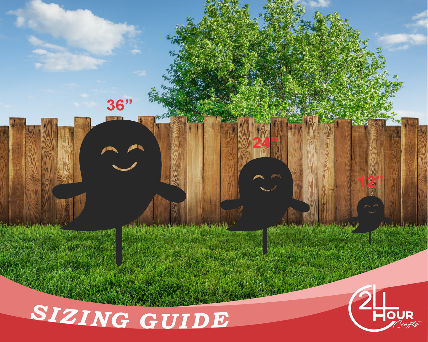 Metal Halloween Ghosts Garden Stakes | Set of 3 | Up to 46" | Over 20 Color Options