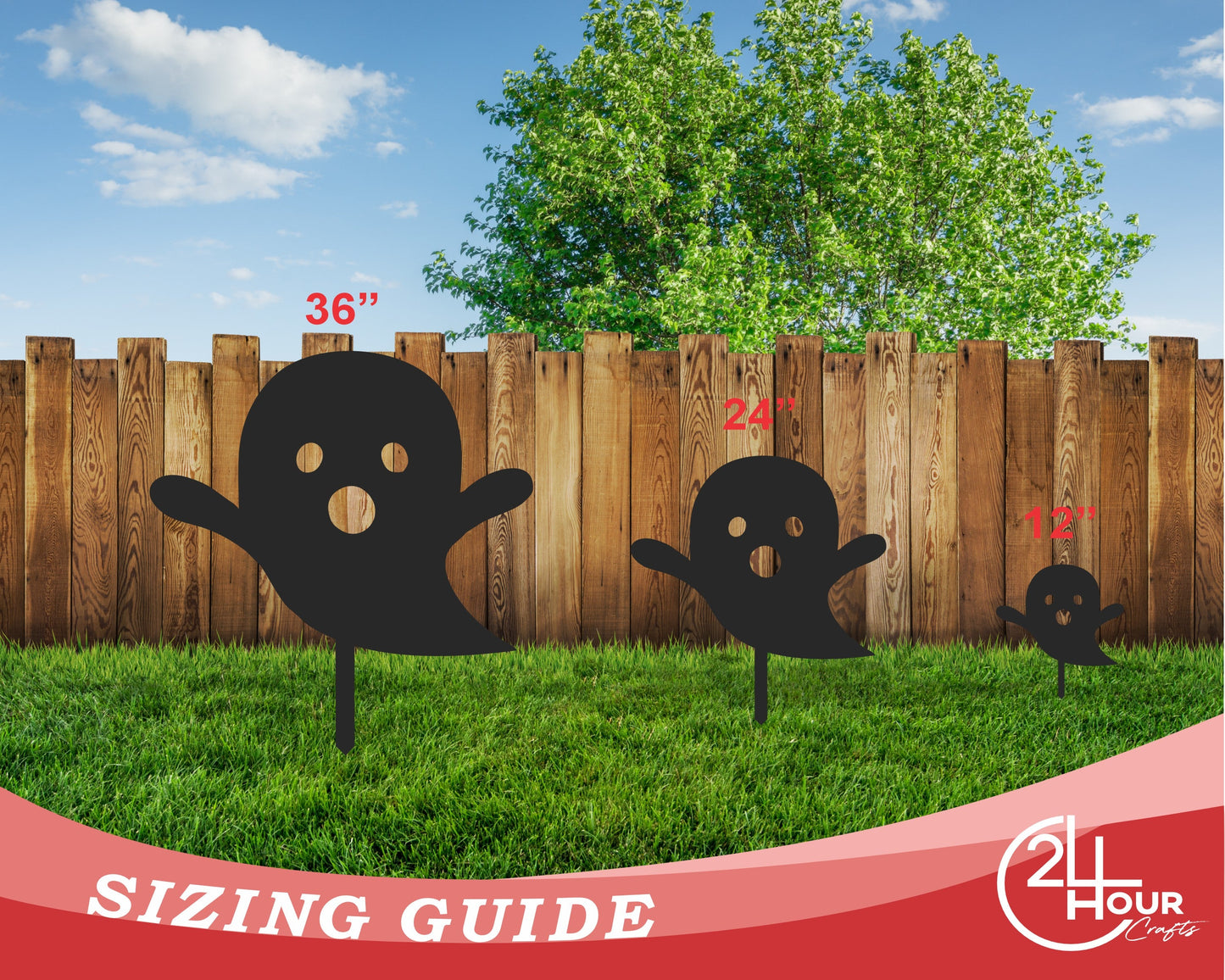 Metal Halloween Ghosts Garden Stakes | Set of 3 | Up to 46" | Over 20 Color Options