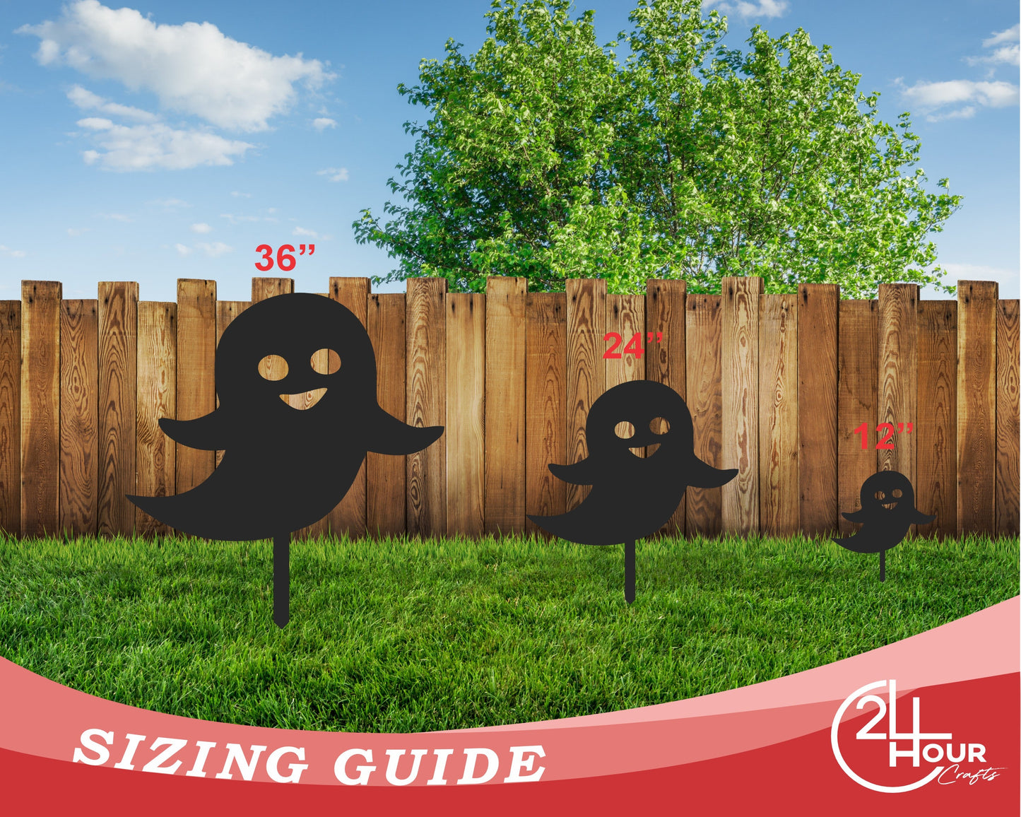 Metal Halloween Ghosts Garden Stakes | Set of 3 | Up to 46" | Over 20 Color Options