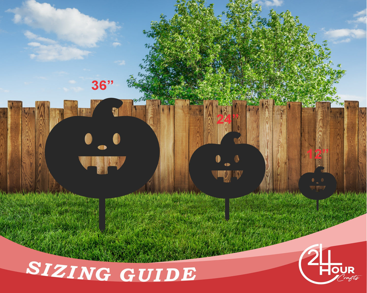 Metal Halloween Pumpkin Garden Stakes | Set of 3 | Up to 46" | Over 20 Color Options