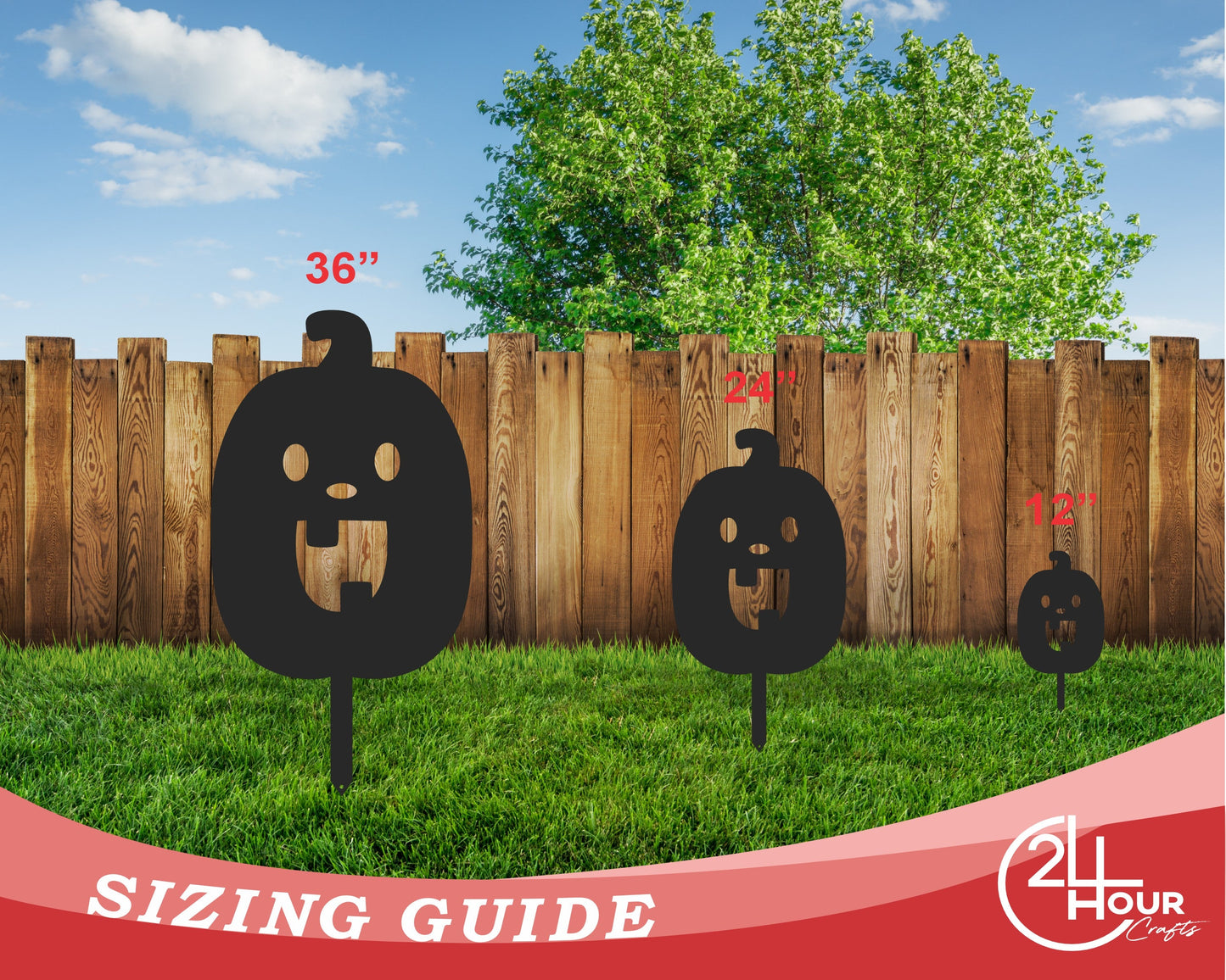 Metal Halloween Pumpkin Garden Stakes | Set of 3 | Up to 46" | Over 20 Color Options