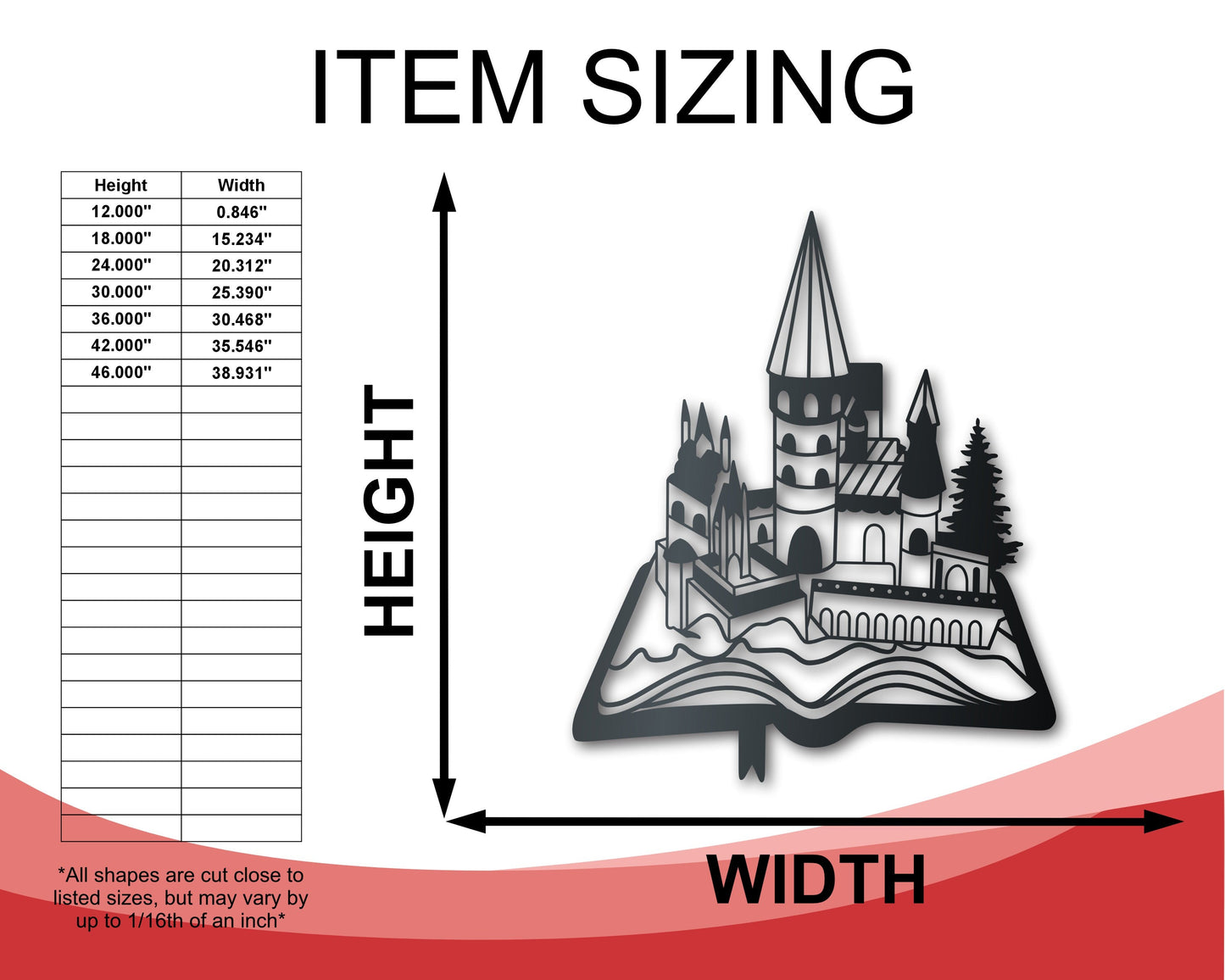 Metal Storybook Castle Wall Art | Indoor Outdoor | Up to 36" | Over 20 Color Options