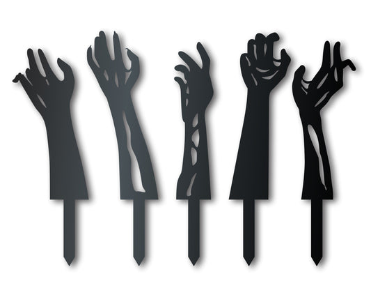 Metal Zombie Hands Garden Stakes | Set of 5 | Outdoor Halloween Decor | Up to 30" | Over 20 Color Options