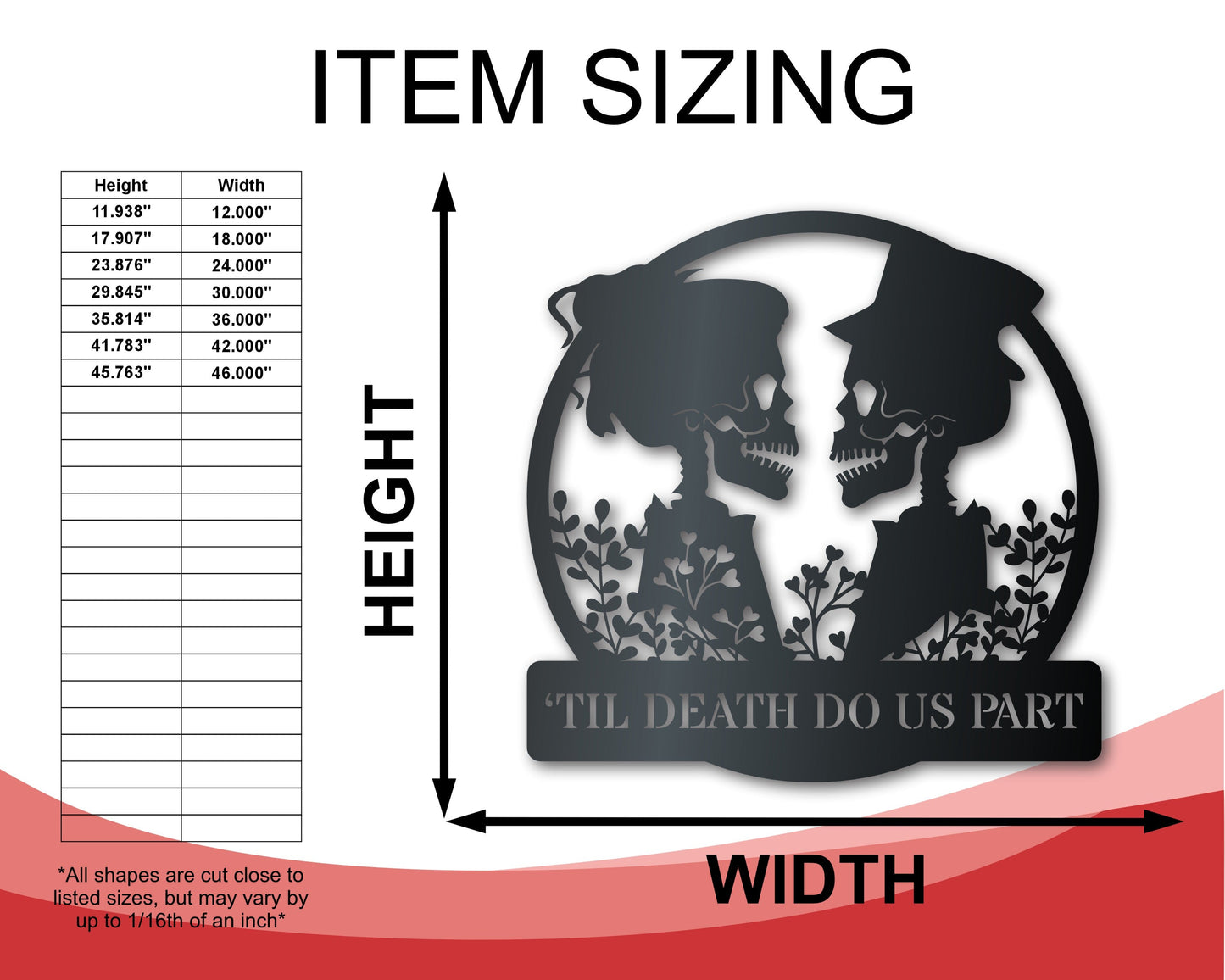 Custom Metal Skeletal Love Wall Art | Halloween | Wedding | Indoor Outdoor | Up to 36" | Over 20 Color Options