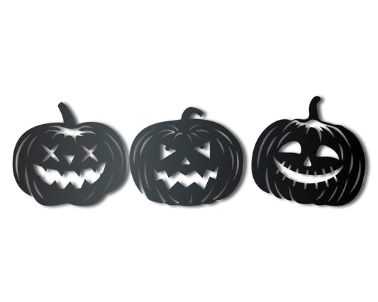 Metal Jack-O-Lanterns Wall Art | 3 Piece Set | Halloween | Indoor Outdoor | Up to 36" | Over 20 Color Options
