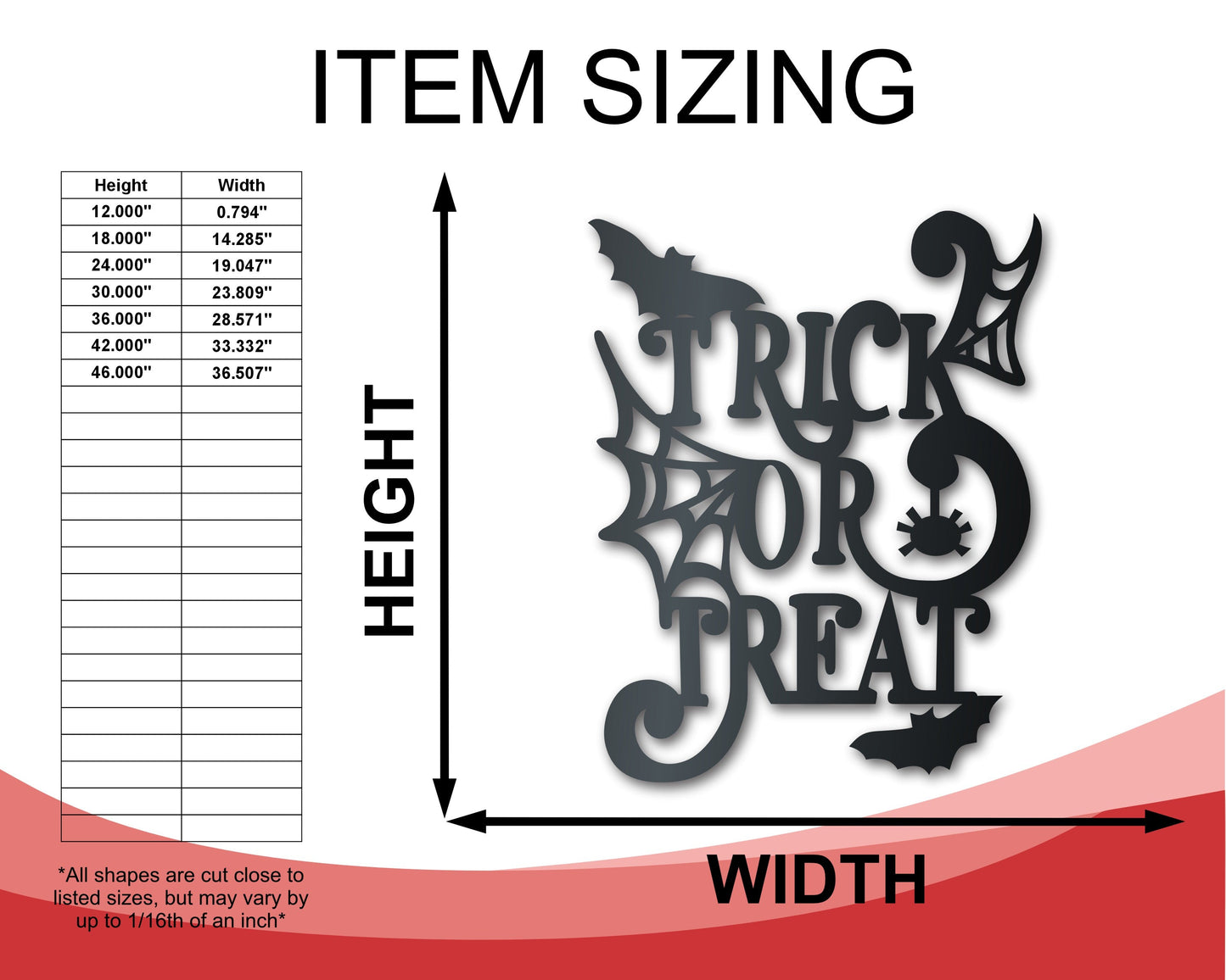 Metal Trick or Treat Wall Art | Halloween | Indoor Outdoor | Up to 36" | Over 20 Color Options