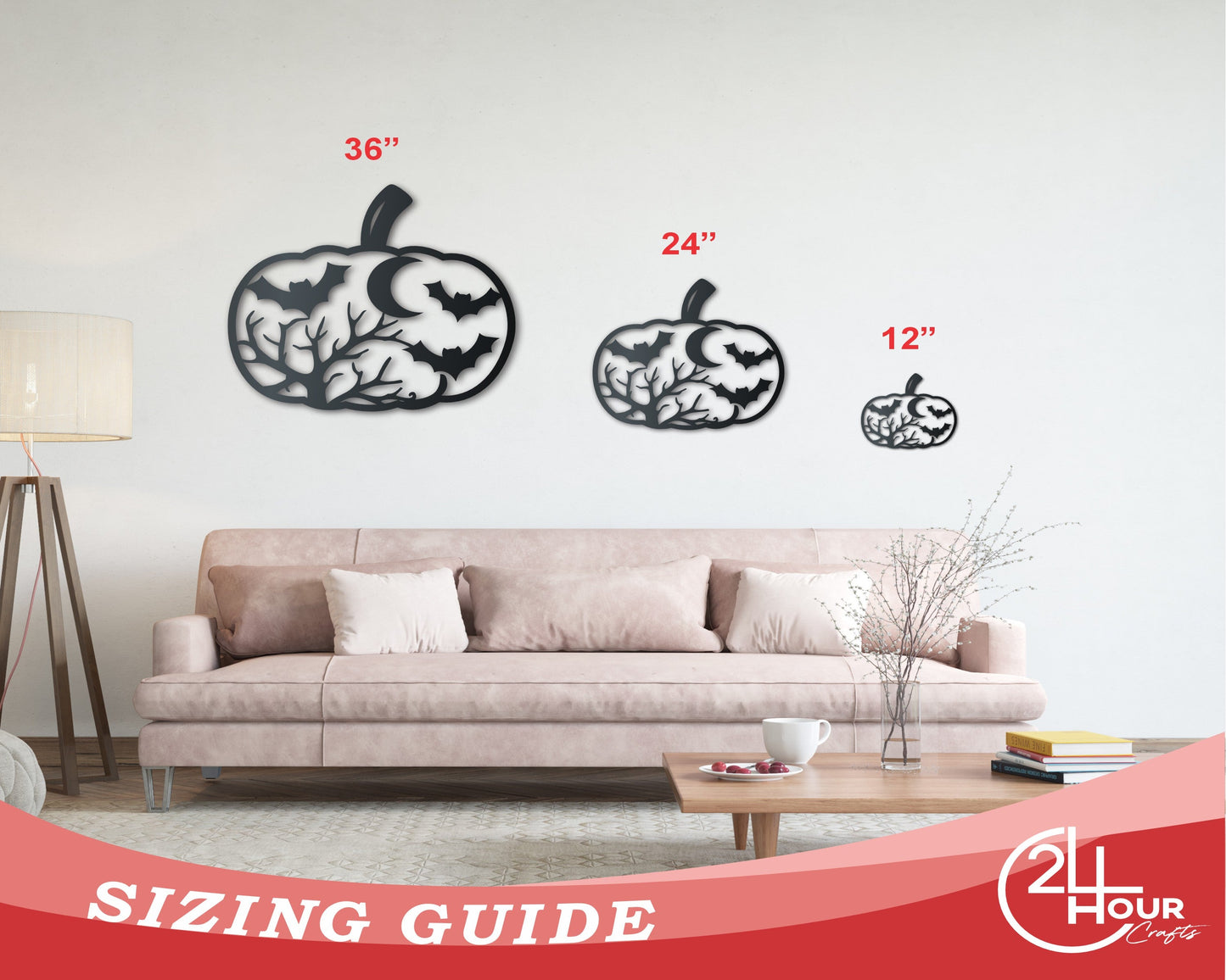 Metal Pumpkin Bats Wall Art | Halloween | Indoor Outdoor | Up to 36" | Over 20 Color Options