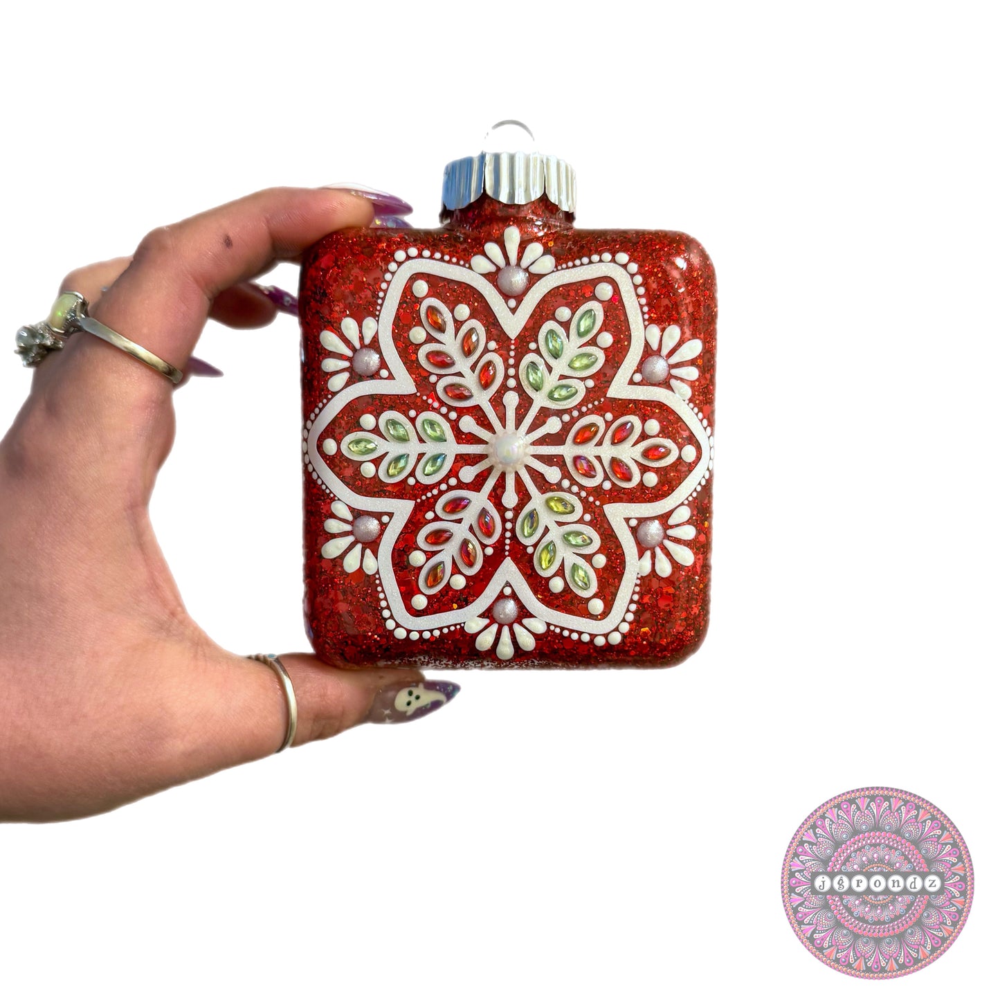 4” Square Snowflake Mandala Ornament
