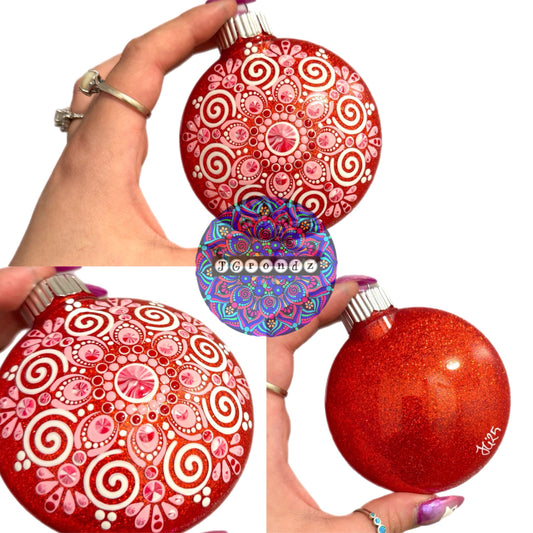 3” Peppermint Mandala Glitter Ornament