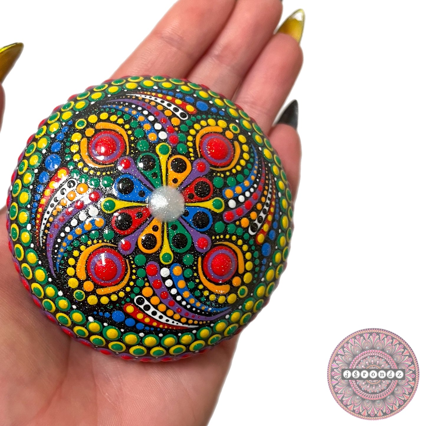 Small Rainbow Painted Mandala Stone