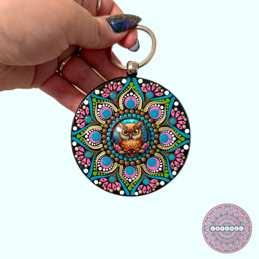 Owl Mandala Purse Pendant 3”