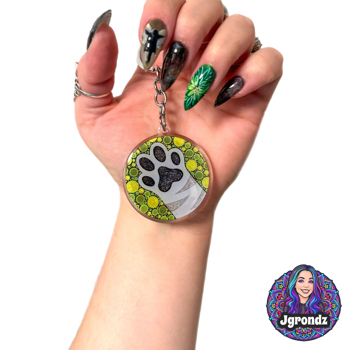 Double Sided Grey Cat Paw acrylic/epoxy printed keychain