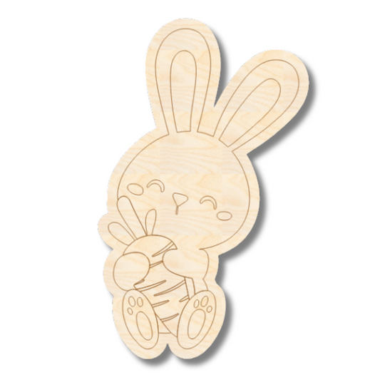 Unfinished Wood Etched Cute Carrot Bunny Shape | Paint By Line Crafts | up to 30" DIY