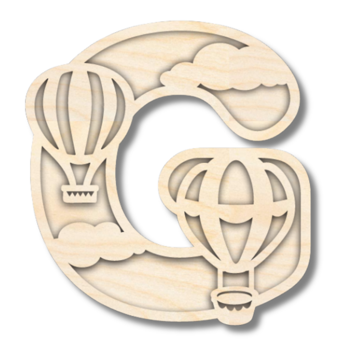 Unfinished Wood Layered Themed Letters | Clouds & Hot Air Balloons | A-Z | 2 Piece | up to 24"