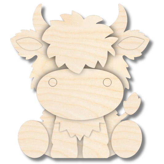 Unfinished Wood Layered and Etched Cow Shelf Sitter | 6" Tall | 1/8" Wood | Wood Craft DIY