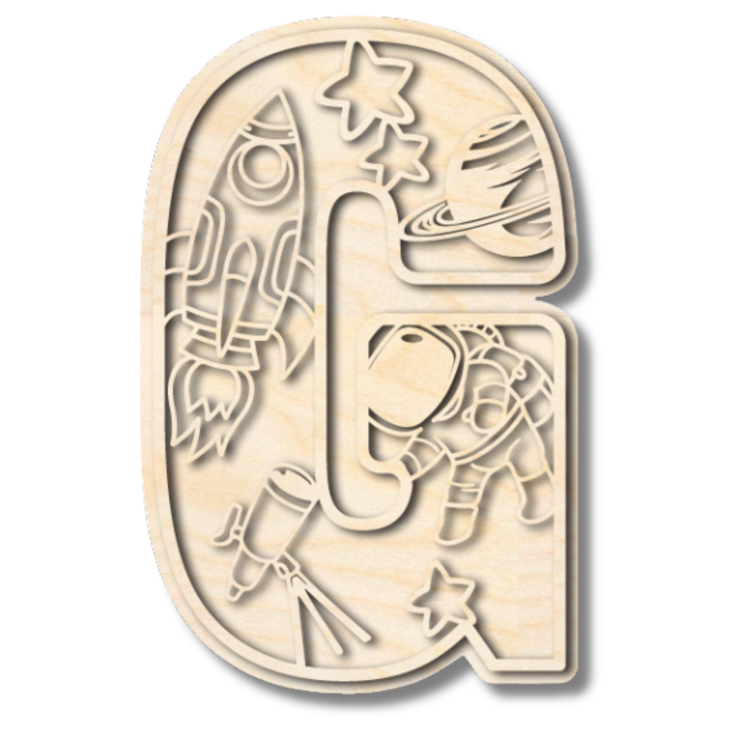 Unfinished Wood Layered Themed Letters | Space | A-Z | 2 Piece | up to 24"