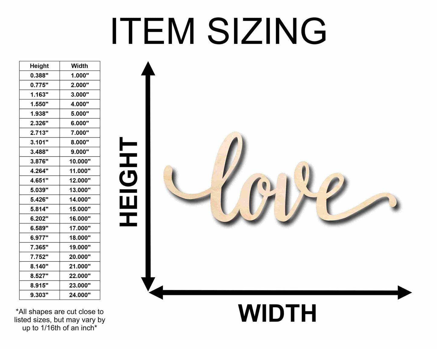 Unfinished Wood Cursive Love Craft | Valentine's Day Wedding DIY | Up to 46"