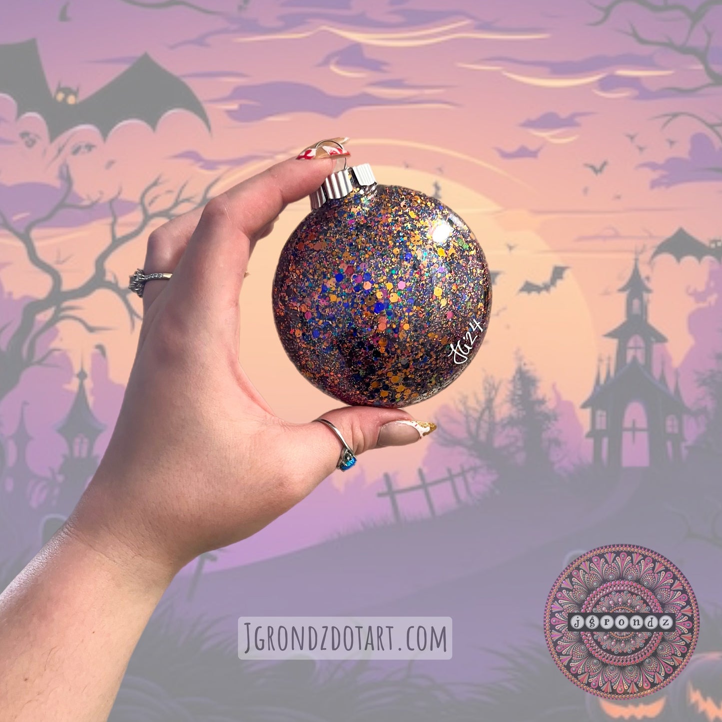 3” Halloween Mandala Glitter Ornament