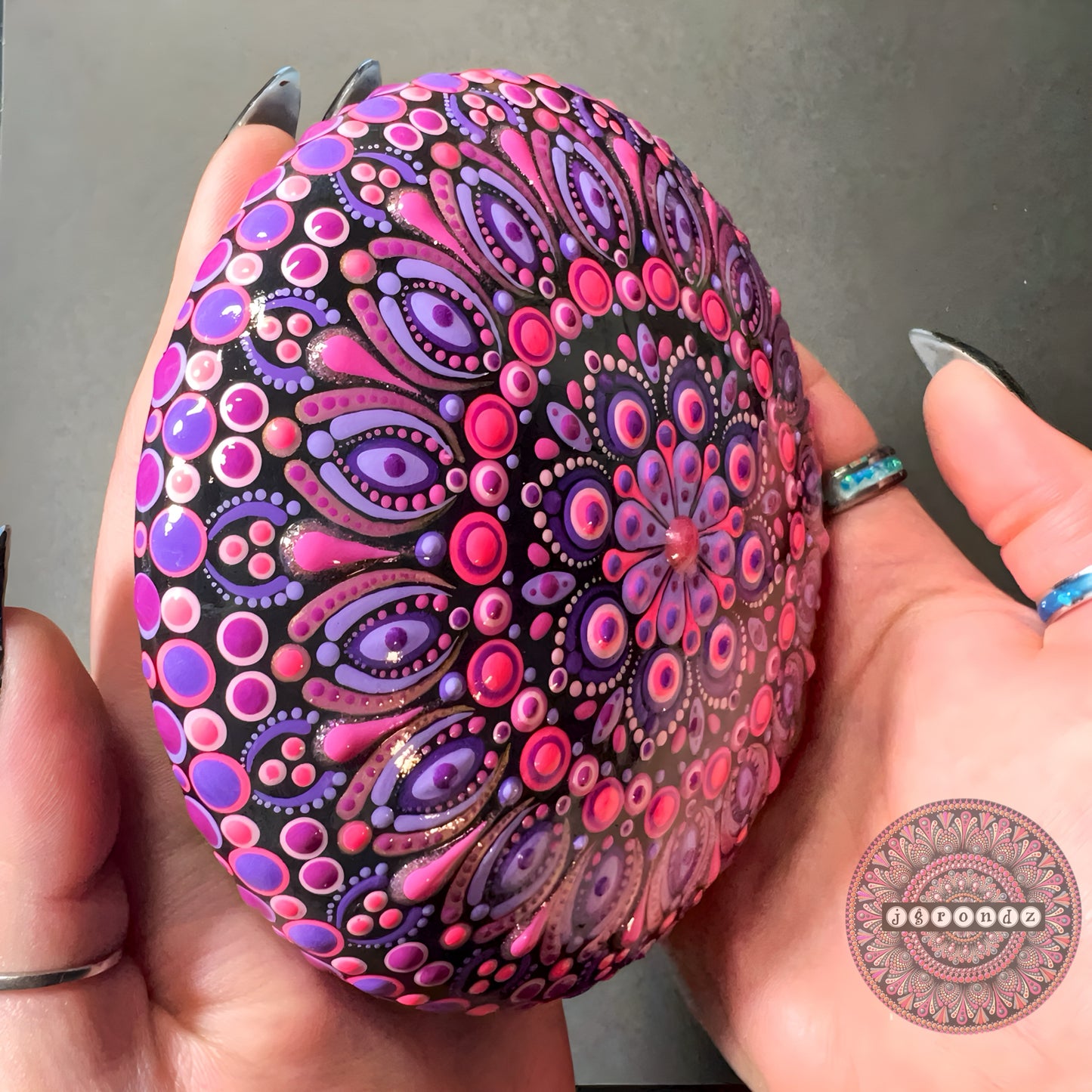 Large Painted Mandala Stone