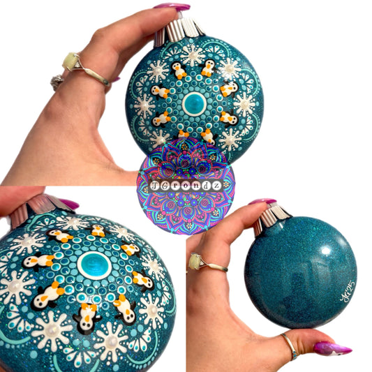 3” Penguin Mandala Glitter Ornament
