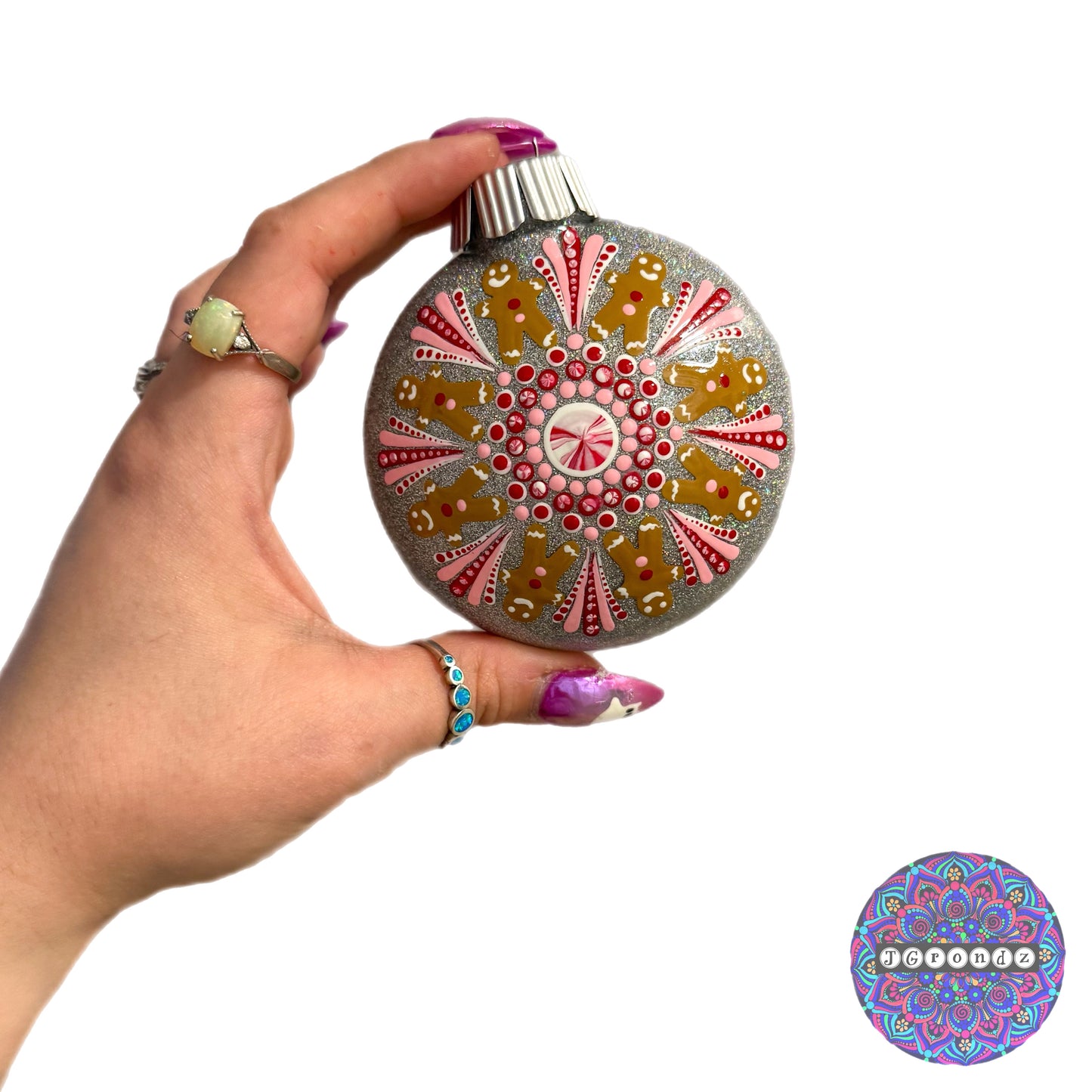 3” Peppermint Gingerbread Mandala Glitter Ornament
