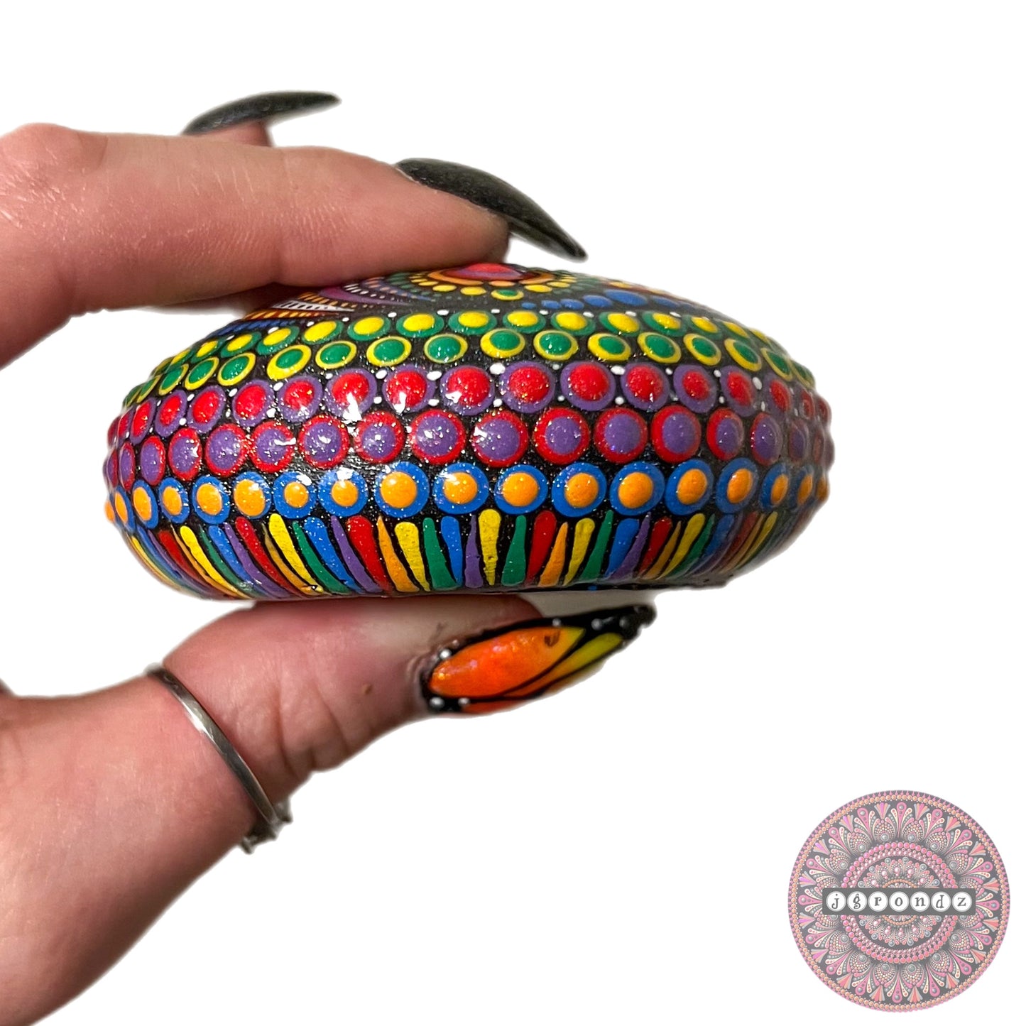 Small Rainbow Painted Mandala Stone