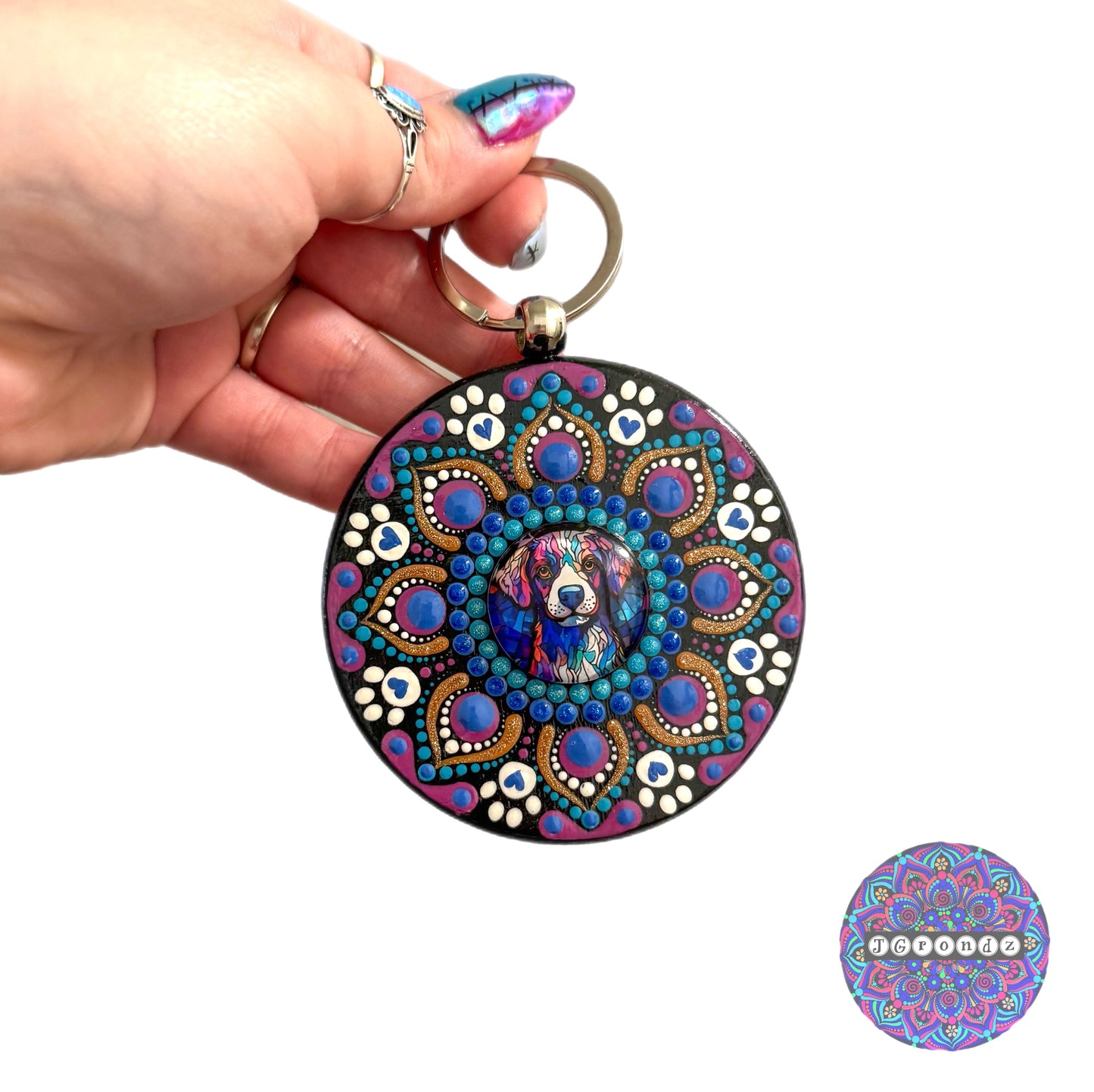 Dog Mandala Purse Pendant 3”